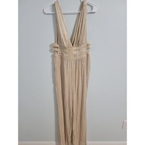 Stillettos Size XL Beige Tank Jumpsuit Club Sexy Pleated Shimmery Pant 12 14 16